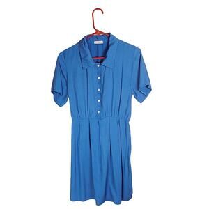 Anthropologie Everly blue button up shirt dress size Med preppy minimal modest